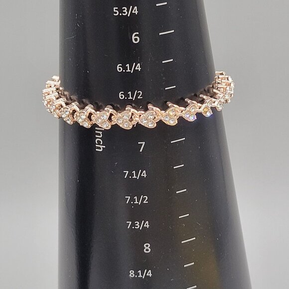 Elegant Rose Gold Tone Heart Tennis Bracelet With Clear Crystal Accents - Picture 6 of 6